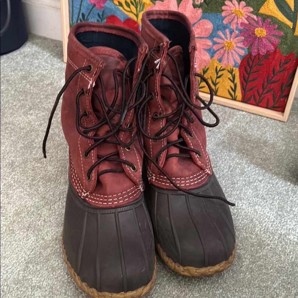 LL Bean Small Batch Bean Boots. Pink and Brown